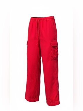 Gap Linen Cotton Cargo Pants Slipper Red Pull-On Elastic Waist – M Tall